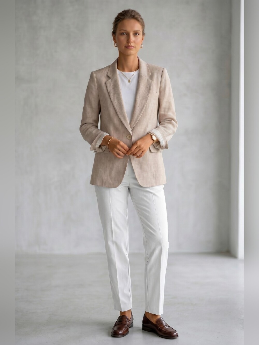 Veronica Beard Beige Linen Blend Tailored Blazer Jacket Size 6 Made in USA